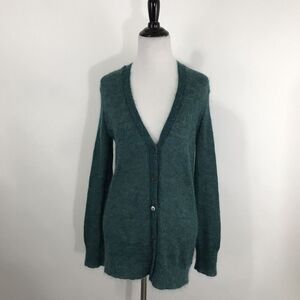 J CREW KID MOHAIR CARDIGAN SWEATER SHEER KNIT‎ GREEN SIZE XS